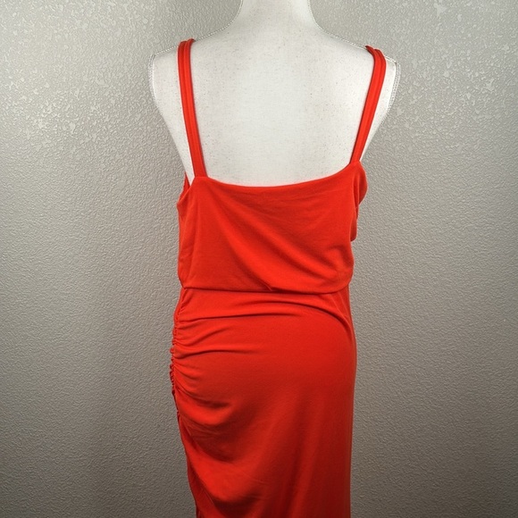 Sofia Vergara Orange Bodycon Ruched Summer Casual Midi Dress Size Large - Picture 4 of 7
